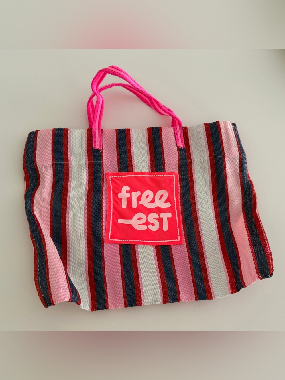 Free-est Pink Striped Mini Tote Bag